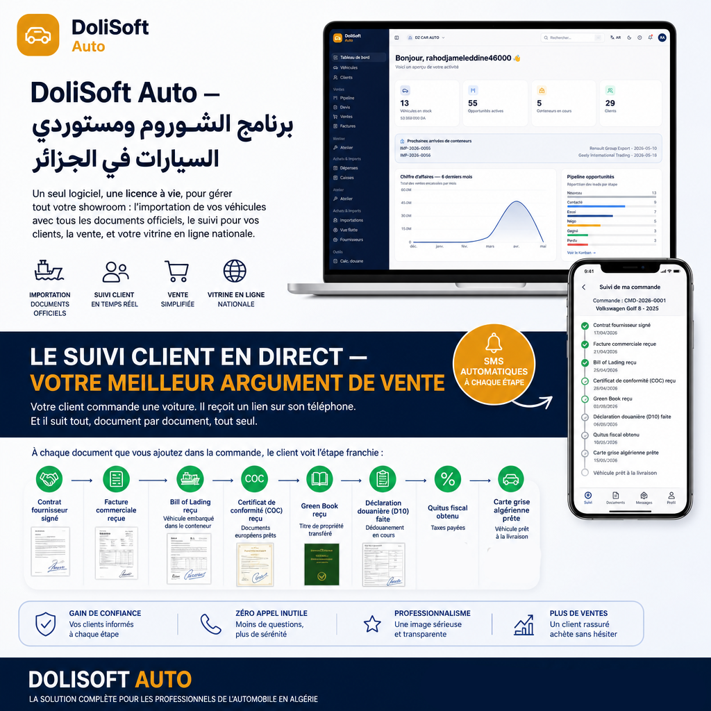 Le logiciel des showrooms et importateurs de véhicules 2026